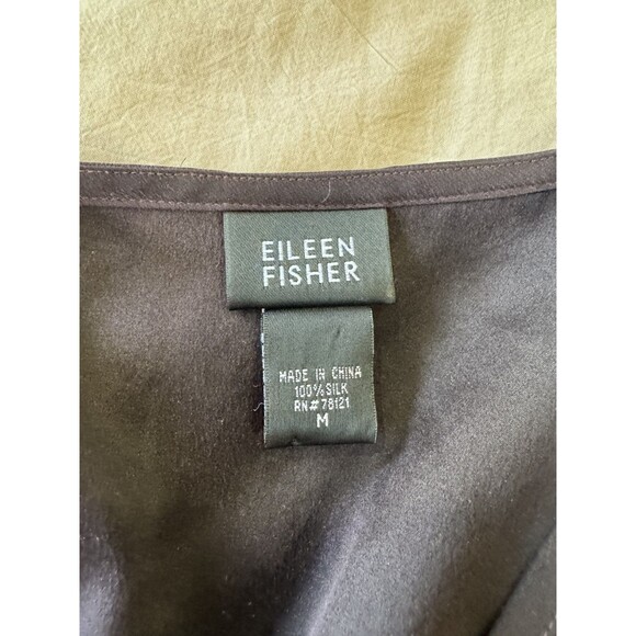 Eileen Fisher Womens M Burgundy Single Button Slit 100% Silk Blouse Georgette - Picture 5 of 8